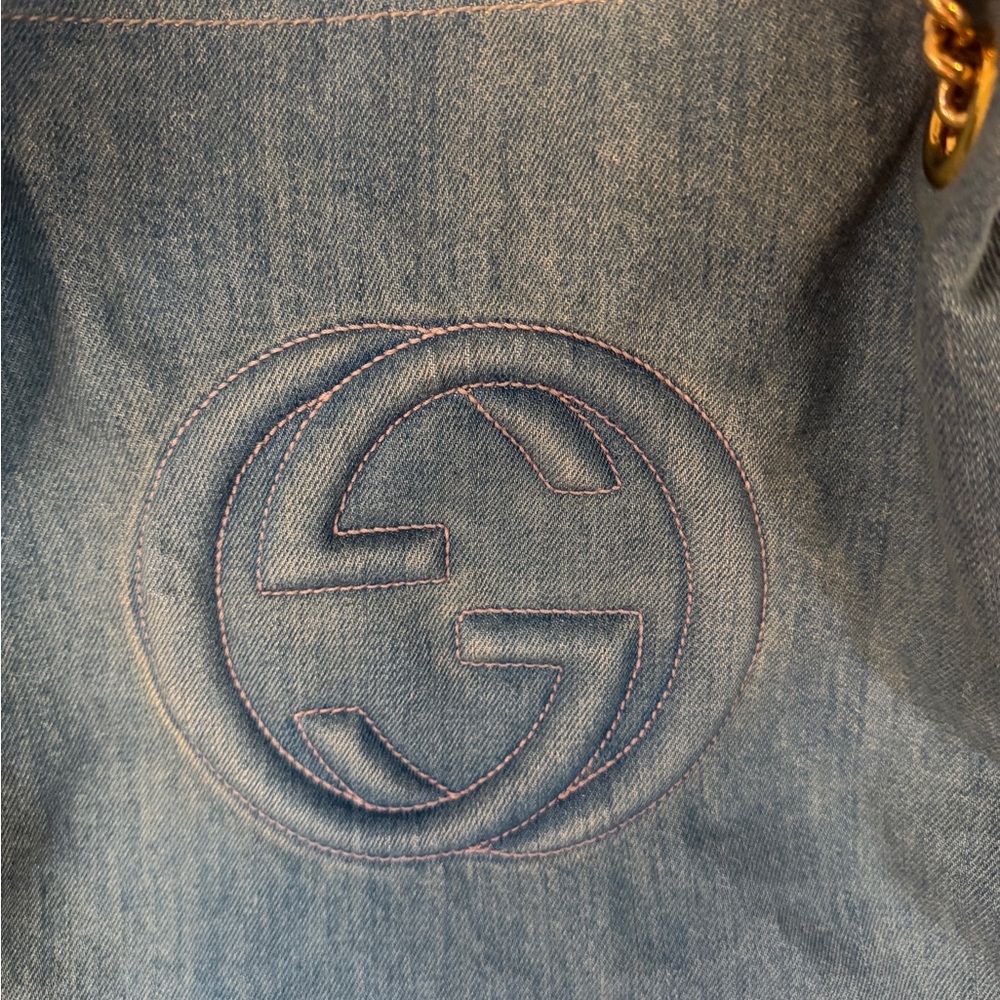 Gucci Blue Denim Shoulder Bag with Gold Chains - Authentic - Picture 2 of 9